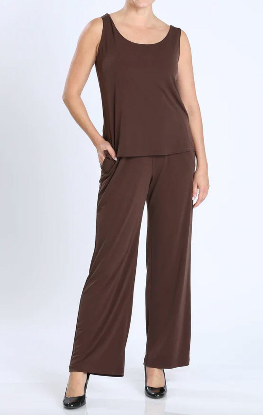 IC Collection Pull On Wide Leg Pants Brown Basics Pockets Stretch XXL NWT
